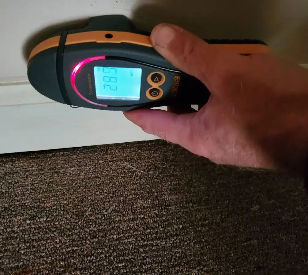 Moisture detection at baseboard during Storm Damage Restoration in Bolivar